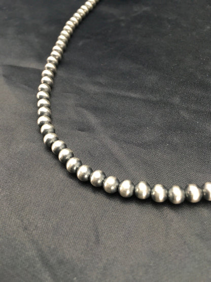 Native American 5mm Sterling Silver Beads Navajo 30" Single Strand Necklace