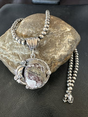 Men's Women's Wild Horse Turquoise Pendant Navajo Necklace | Sterling Silver | Authentic Native American Handmade | 17802