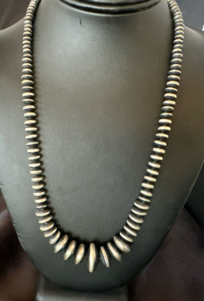 Graduated Rondelle Flat Sterling Silver Beads Necklace 21” 18830