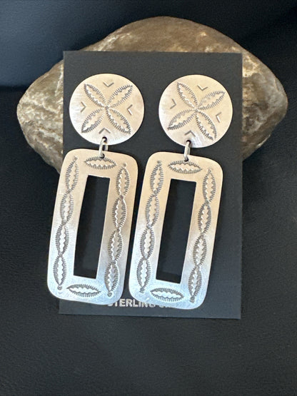 Popular Navajo Stamped Sterling Silver Stamped Handmade Earrings Set 2.75" 17858