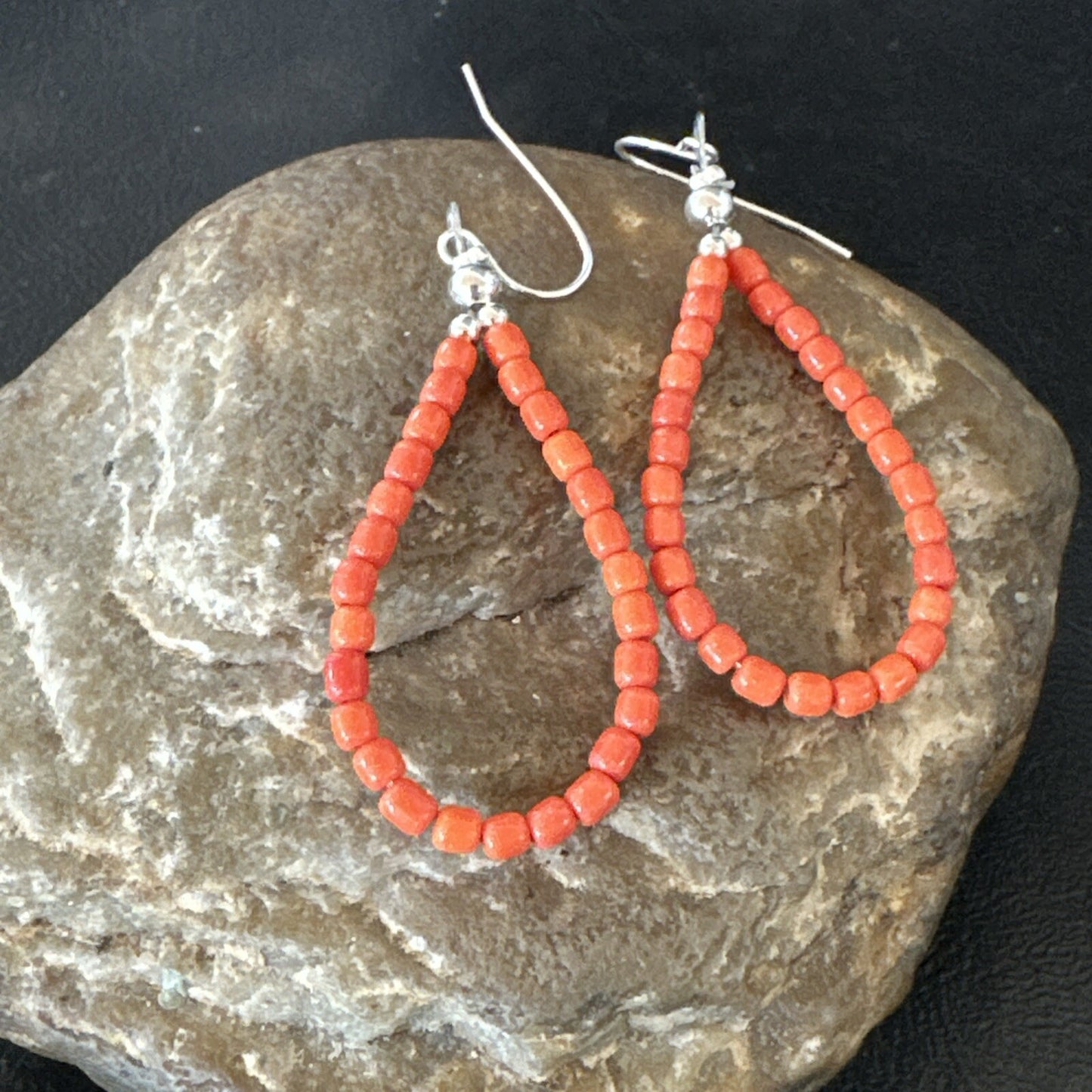 Red Coral Southwestern Sterling Silver Earrings 2” 18837