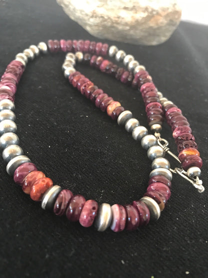 Purple Spiny Oyster Navajo Sterling Silver Necklace 20" 10272