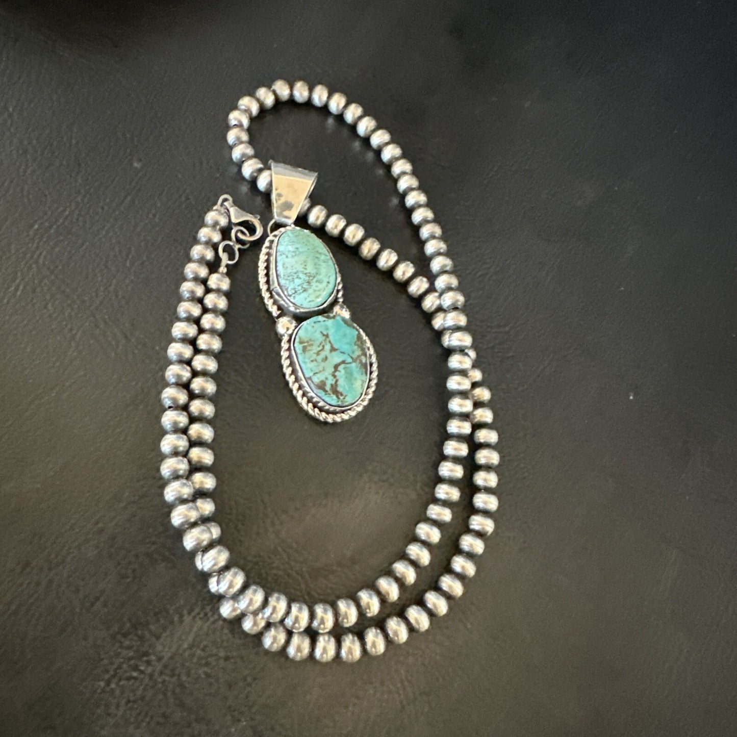 Blue Turquoise 2 Stone Navajo Sterling Silver Cluster Pendant 18191