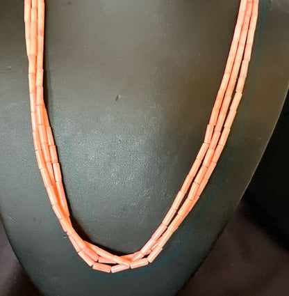 Native American Pink Coral Sterling Silver 3 Strand Necklace 21" 17817