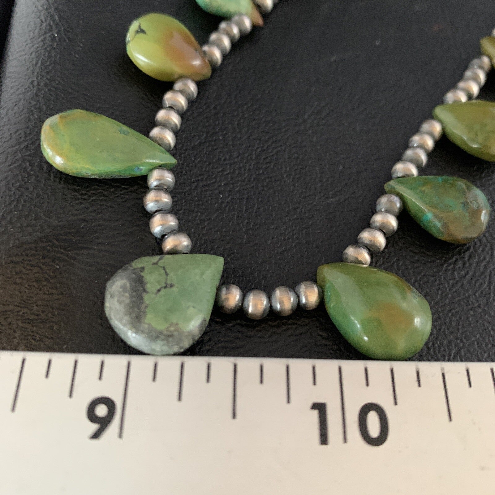 Teardrop Navajo Pearls Sterling Silver Green Turquoise Necklace 20" 13508