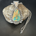 XL Green Royston Turquoise Pendant Navajo Necklace | Sterling Silver | Authentic Native American Handmade | 18224