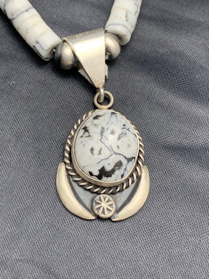 Native  Purple Stone & Howlite Bead Navajo Sterling Silver Necklace 04606