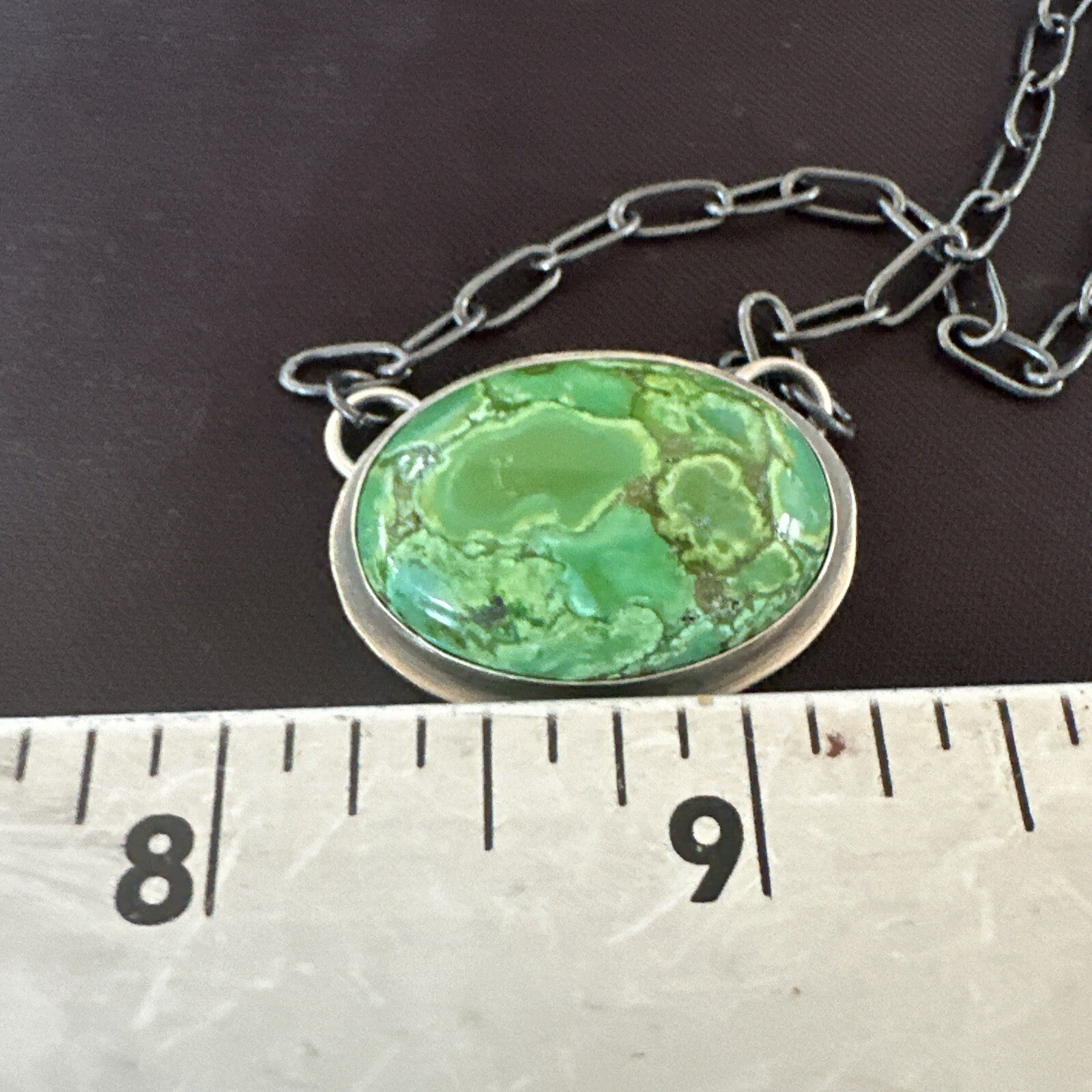 Navajo Sterling Silver Chain Green Turquoise Necklace Pendant 20" 11839