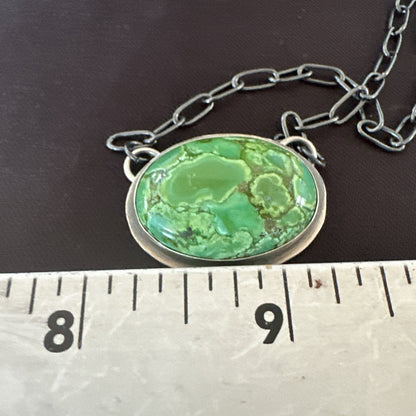 Navajo Sterling Silver Chain Green Turquoise Necklace Pendant 20" 11839