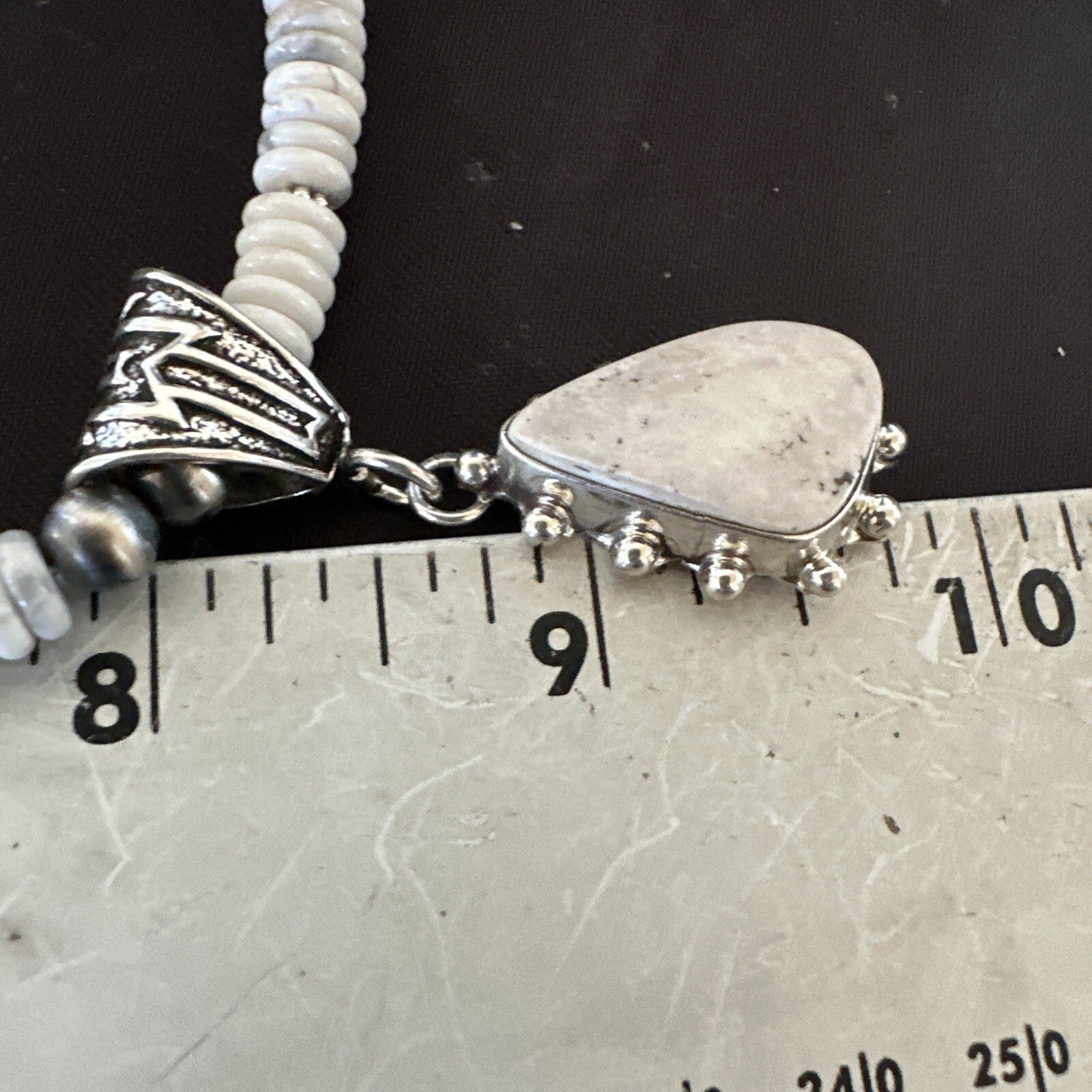 White Buffalo Turquoise Pendant Navajo Pearls Sterling Silver Necklace 22" 18258