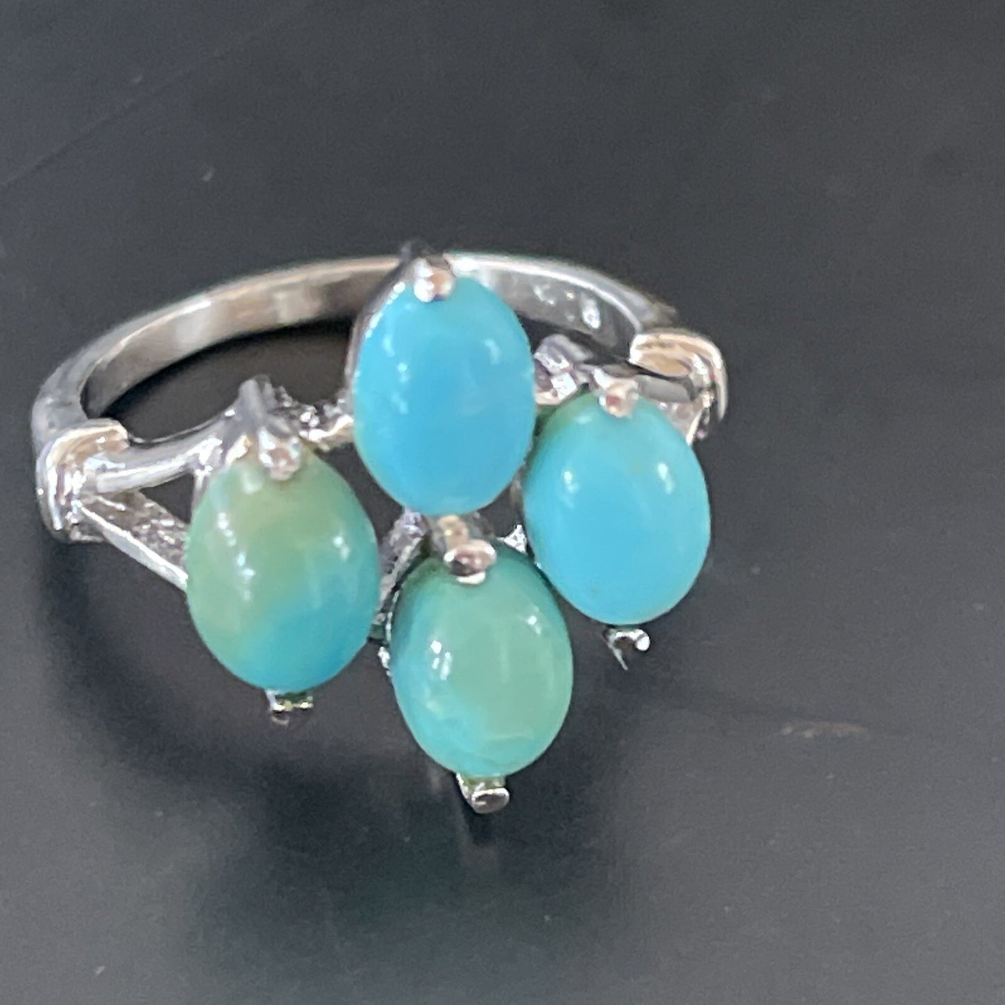Blue Turquoise Navajo Sterling Silver Cluster Ring Size 6.5 11448