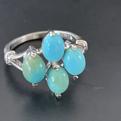 Blue Turquoise Navajo Sterling Silver Cluster Ring Size 6.5 11448