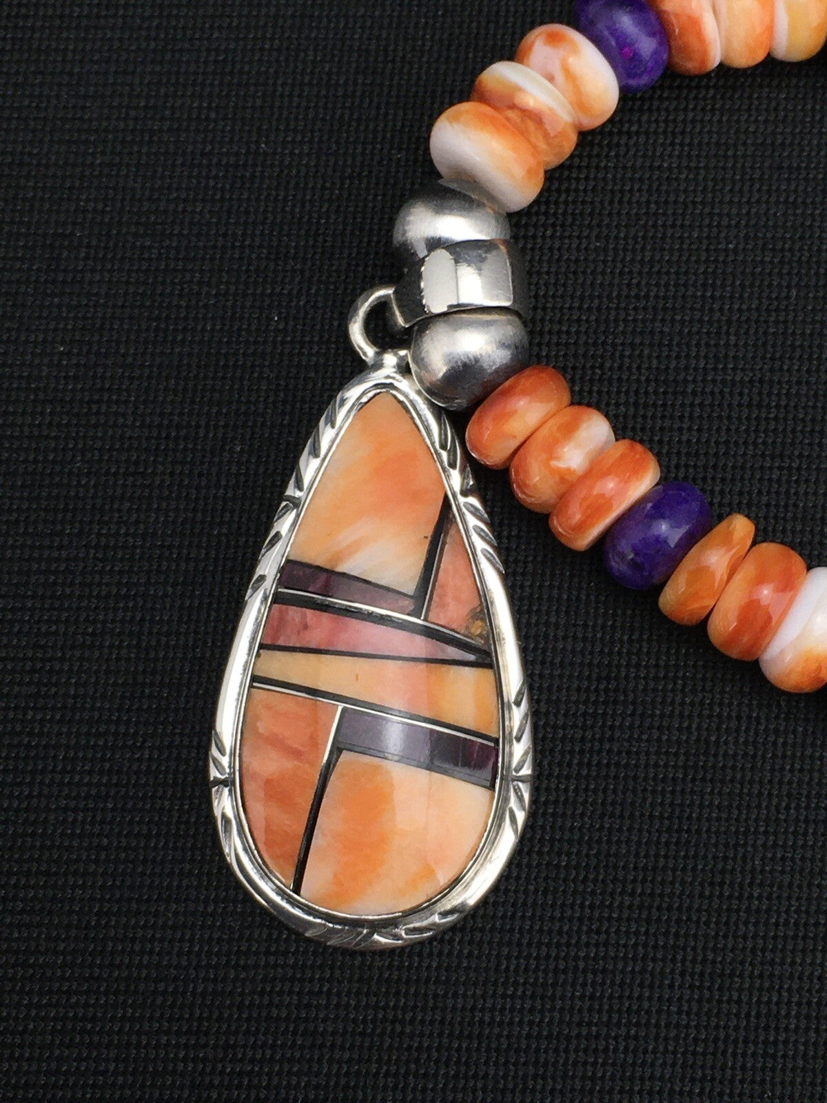 Spiny Oyster Pendant Purple Stone Navajo Pearls Sterling Silver Necklace 4879