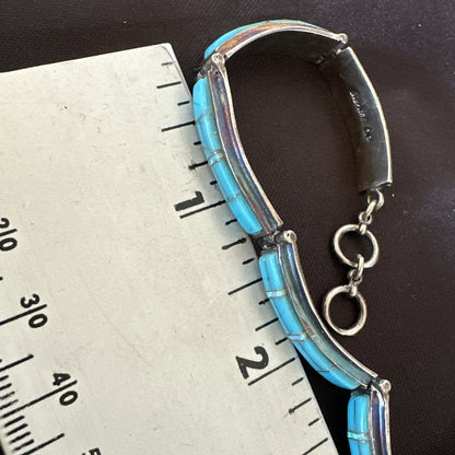 Opal Blue Turquoise Navajo Old Pawn Sterling Silver Inlay Bracelet 7.5" 18126