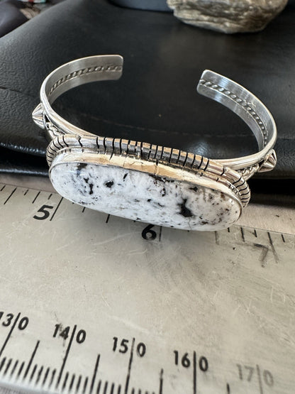 White Buffalo Turquoise Navajo Sterling Silver Cuff Bracelet 7" 19383