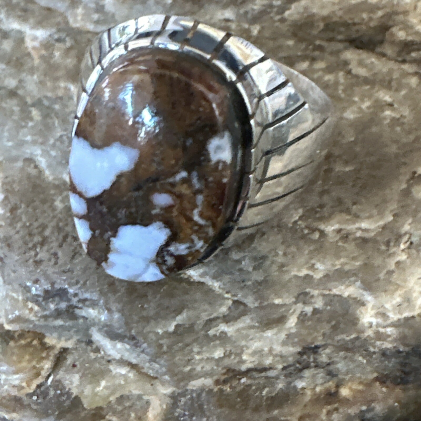 Mens Wild Horse Turquoise Southwestern Sterling Silver Ring Size 10.5 17793