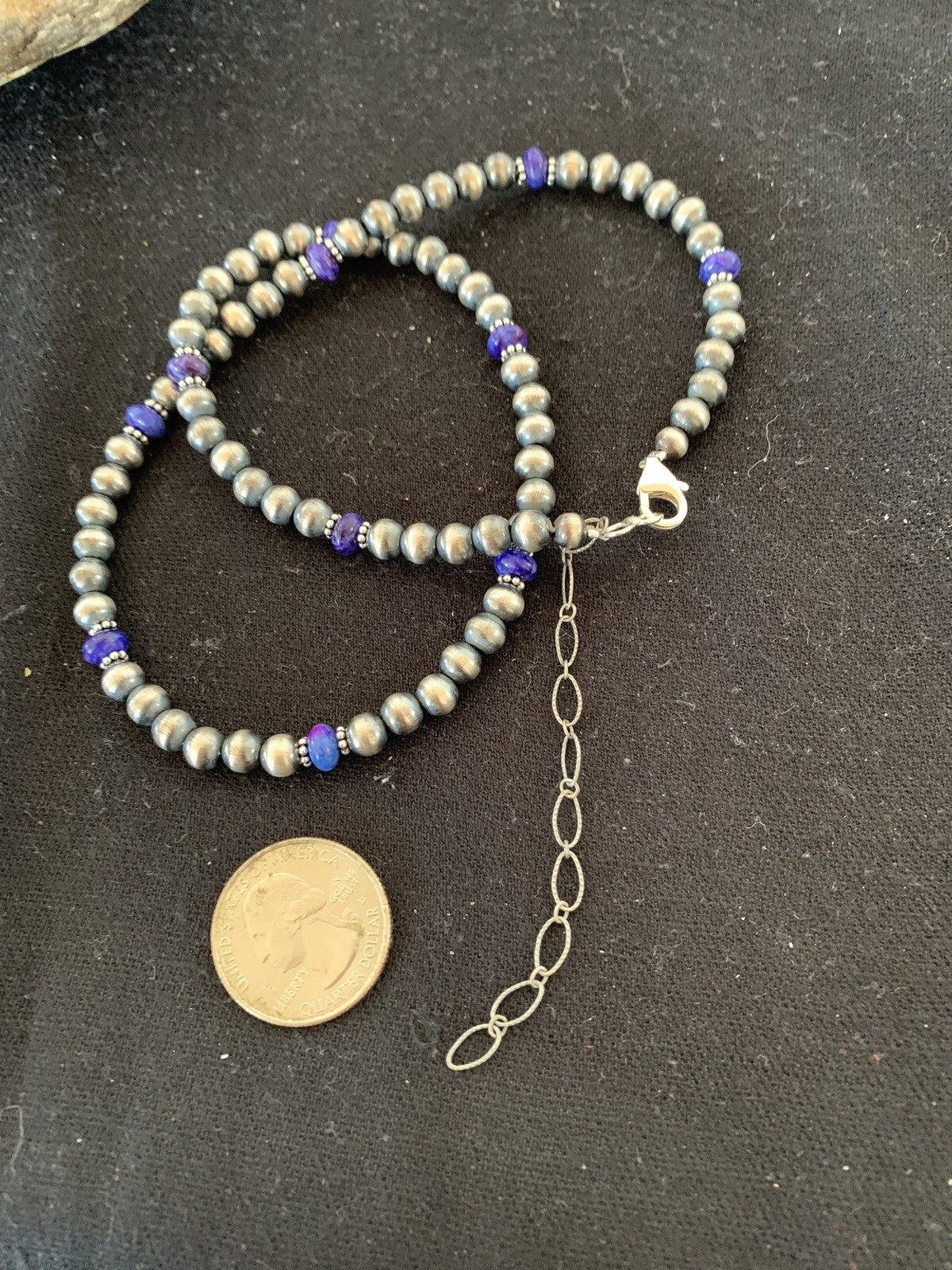 Purple Stone Bead Navajo Pearls Sterling Silver Necklace 20" 96320