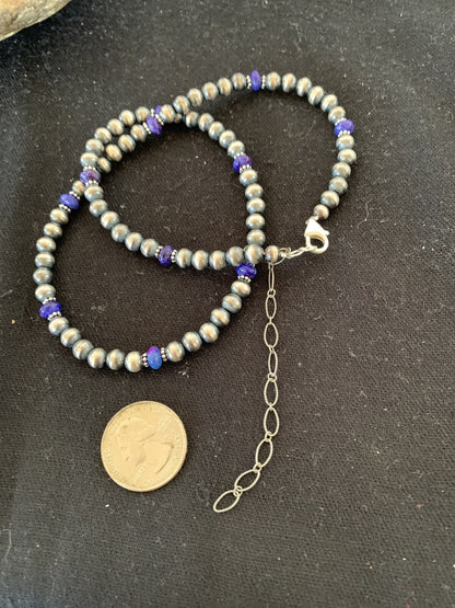 Purple Stone Bead Navajo Pearls Sterling Silver Necklace 20" 96320