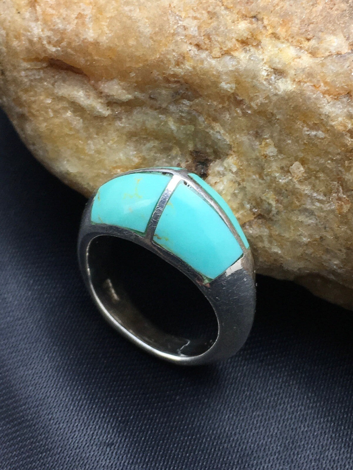 Native American Turquoise Inlay Navajo Sterling Silver Ring Sz 5.5 4034