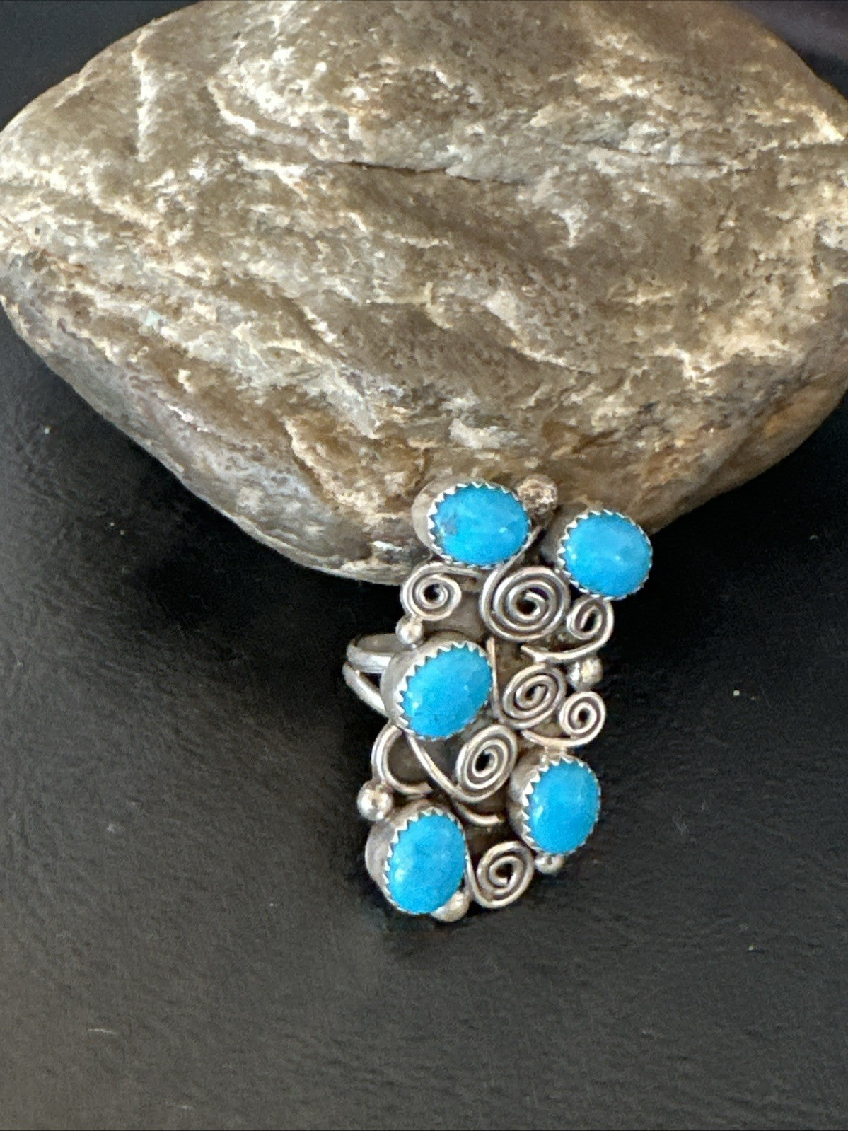 Navajo Blue Kingman Turquoise Ring MultiStone Cluster Sz 8 19801