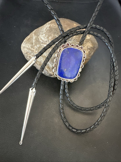 Mens Blue Lapis Lazuli Navajo Sterling Silver Bolo Tie 18660