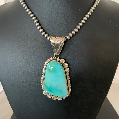 Mens Royston Turquoise Pendant Navajo Pearls Sterling Silver Necklace 02111N