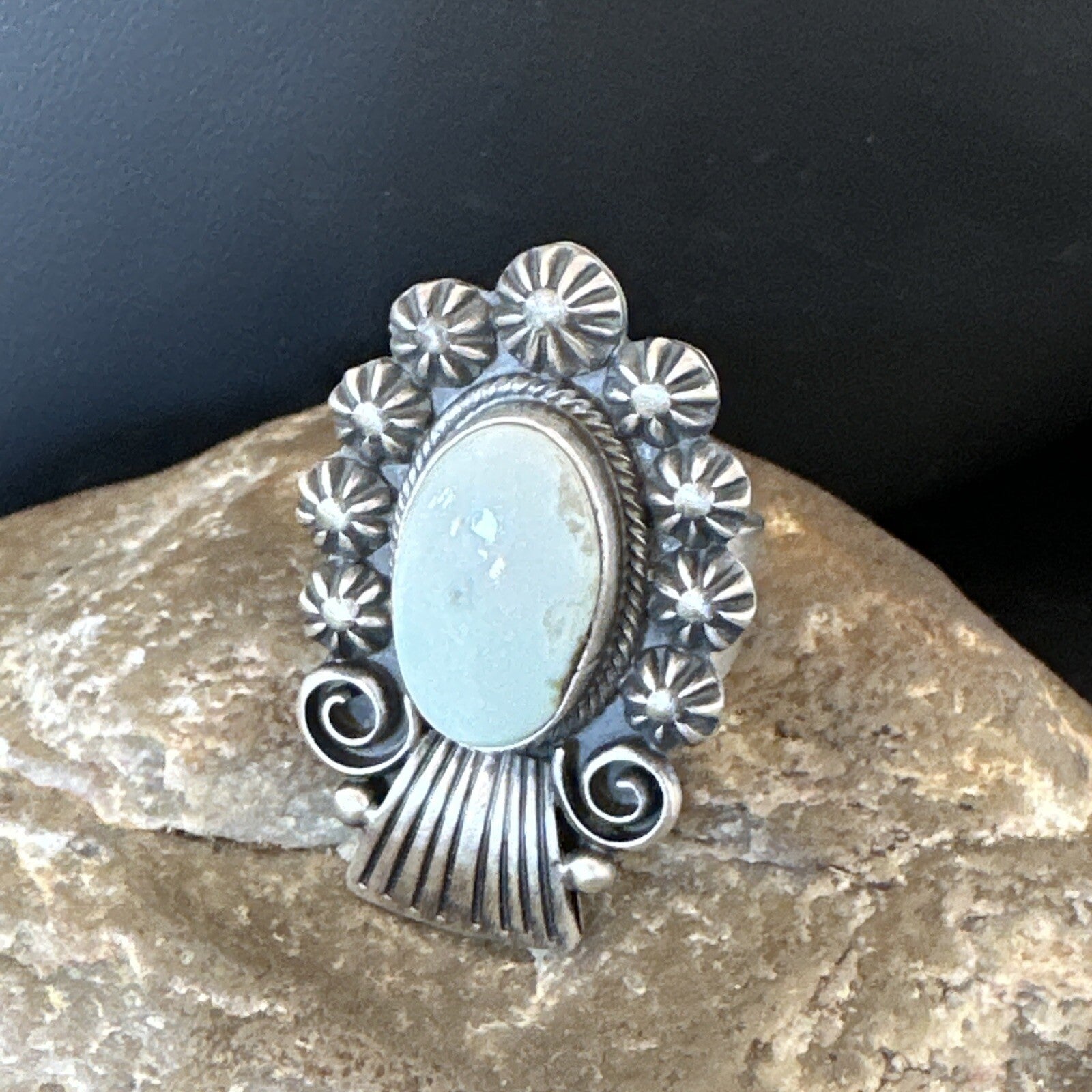 Women Blue Dry Creek Turquoise Navajo Sterling Silver Ring Sz 8.5 18615