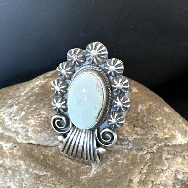 Women Blue Dry Creek Turquoise Navajo Ring Sz 8.5 | Sterling Silver | Authentic Native American Handmade | 18615