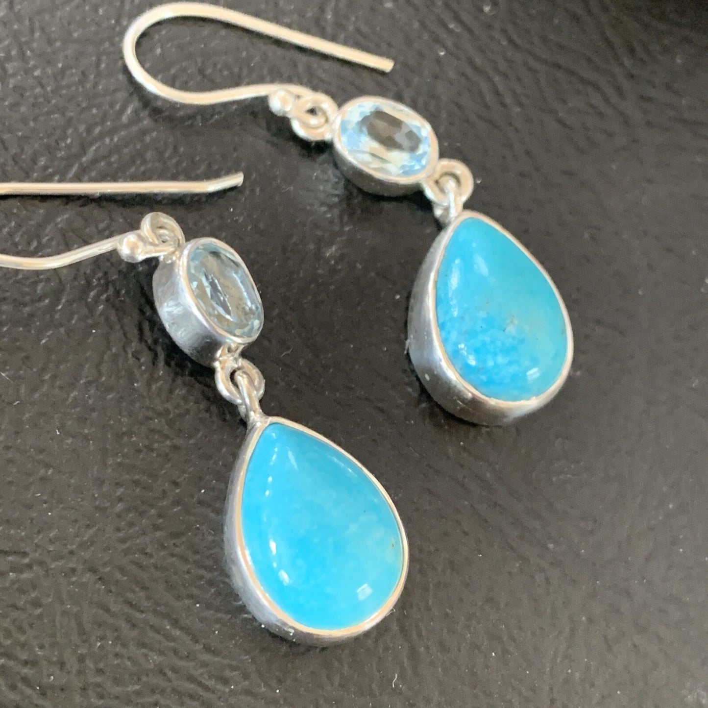 Womens Blue Kingman Turquoise Navajo Sterling Silver Earrings 12032