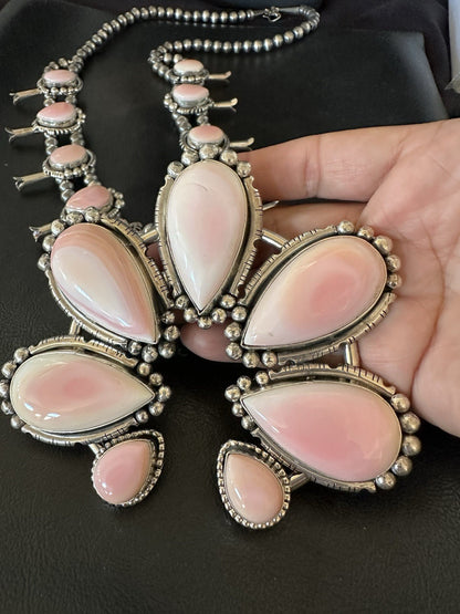 XXL Pink Queen Conch Navajo Squash Sterling Silver Naja Necklace Earrings 19462