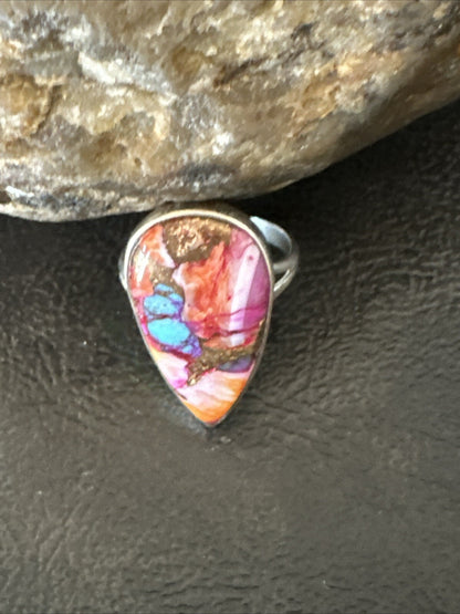 Blue Turquoise Spiny Oyster Southwestern Sterling Silver Ring Size 7 18433