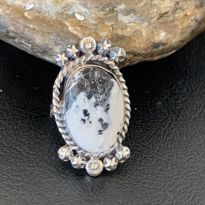 White Buffalo Turquoise Navajo Sterling Silver Ring Size 8 19254