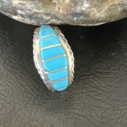 Native American Indian Navajo Blue Turquoise Inlay Band Ring Sz 8 17970