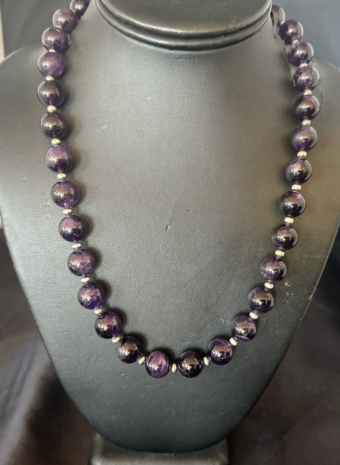 12mm Purple Amethyst Navajo Sterling Silver Necklace 21” 18304