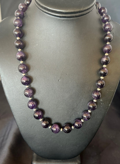 12mm Purple Amethyst Navajo Sterling Silver Necklace 21” 18304