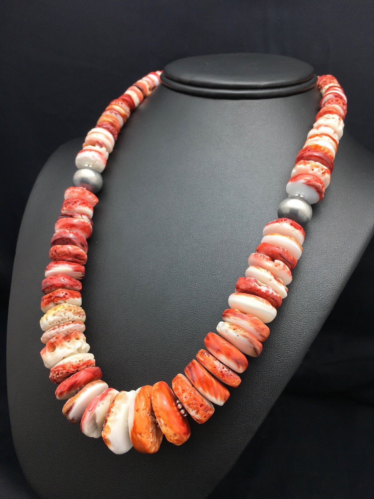 Native American Red Spiny Oyster Navajo Sterling Silver Necklace 20" 04026
