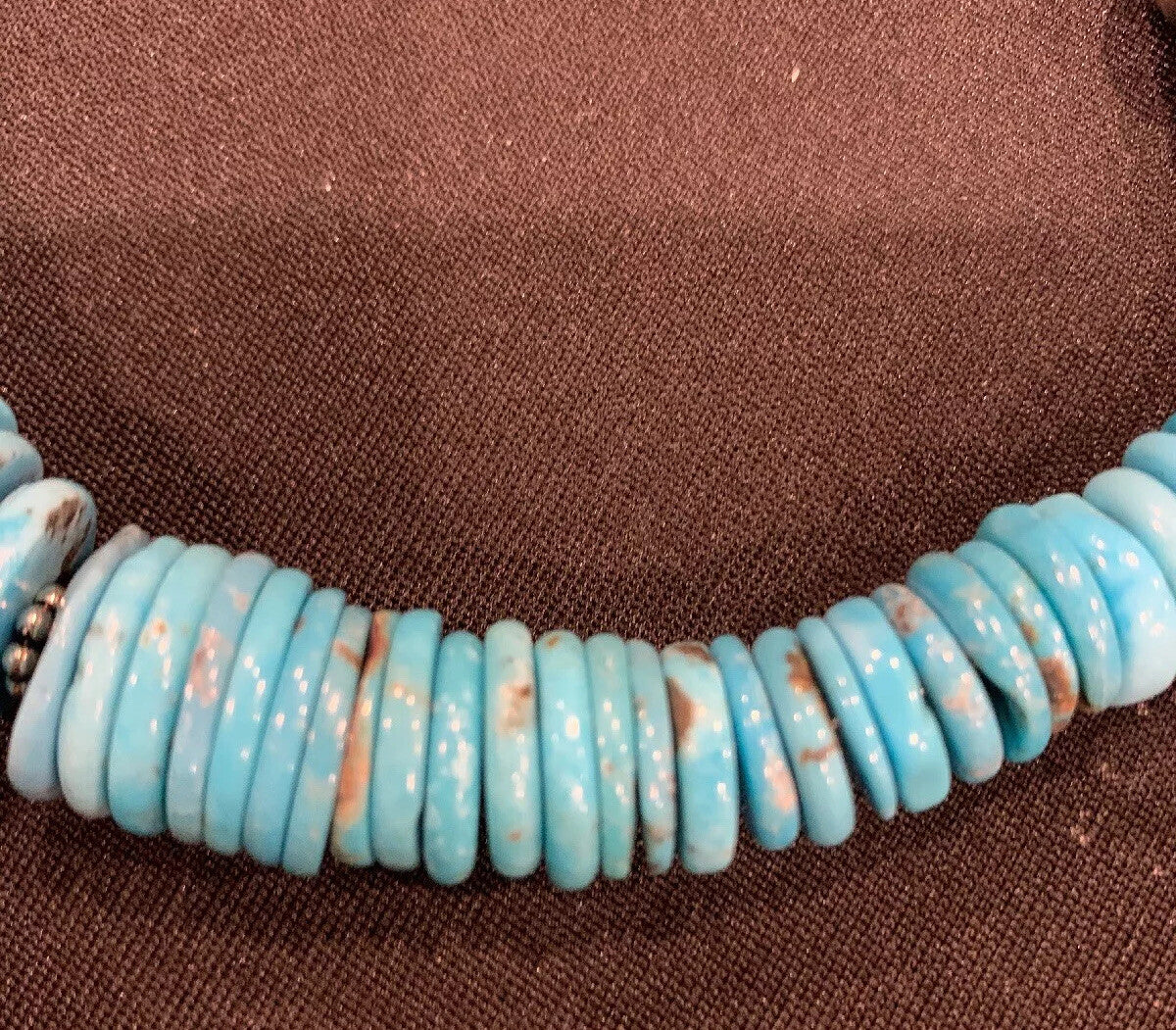 Turquoise Graduated Navajo Sterling Silver Necklace 18" 4046