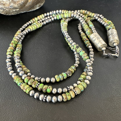 Navajo Pearls Green Gaspeite Turquoise Sterling Necklace 3S 03091