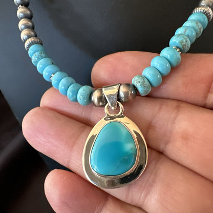 WoMens Blue Kingman Turquoise Pendant Navajo Sterling Silver Necklace 21" 18422