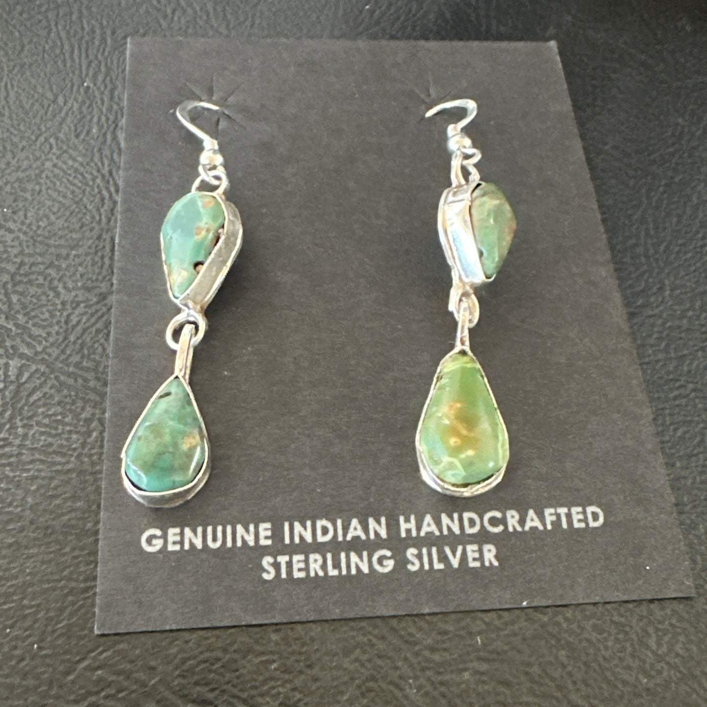 Green Royston Turquoise Navajo Sterling Silver Dangle Earrings 19414