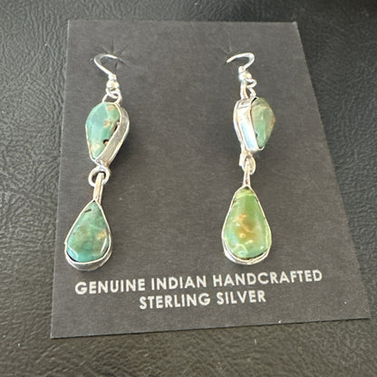 Green Royston Turquoise Navajo Sterling Silver Dangle Earrings 19414