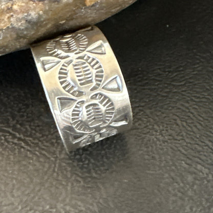 Mens Women Wedding Wide Band Navajo Stamped Sterling Silver Ring Size 10.5 17996