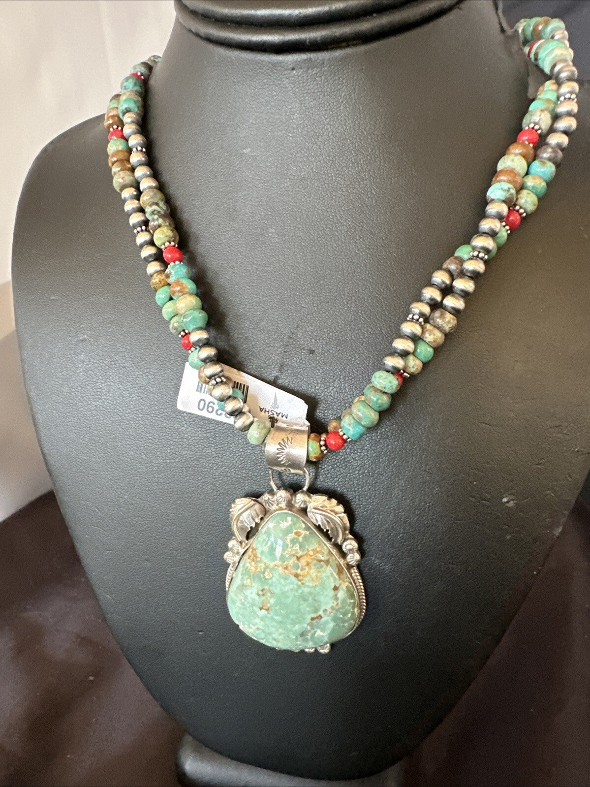 Womens Green Royston Turquoise Pendant Navajo Sterling Silver Necklace 12290