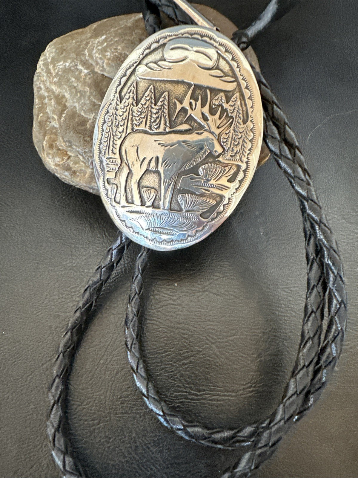 H Joe Mens Stamped Reindeer Navajo Sterling Silver Bolo Tie 19425