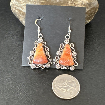 Native Navajo Sterling Silver Orange Spiny Oyster Dangle Earrings 17270