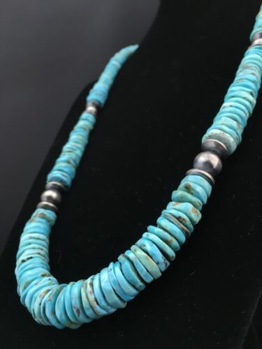 Navajo Sterling Silver Blue Turquoise Graduated Necklace 32" 1338