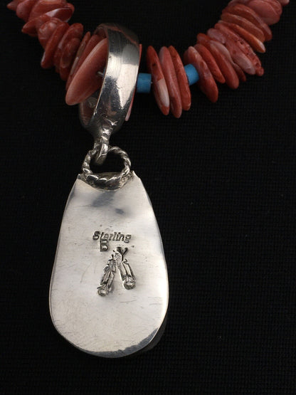 Spiny Oyster Pendant Turquoise Navajo Sterling Silver Beads Necklace 04890