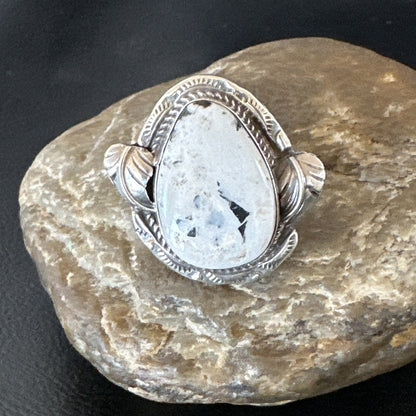 Mens Womens White Buffalo Turquoise Navajo Sterling Silver Ring Size 10 18104