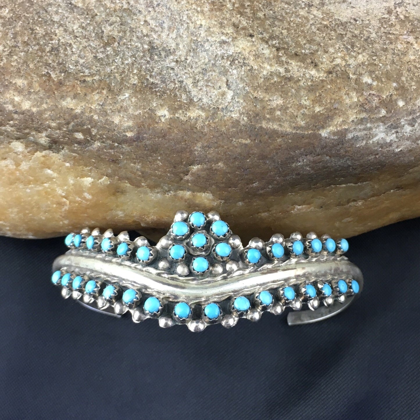 Children Blue Turquoise Petite Point Zuni Sterling Bracelet 01990