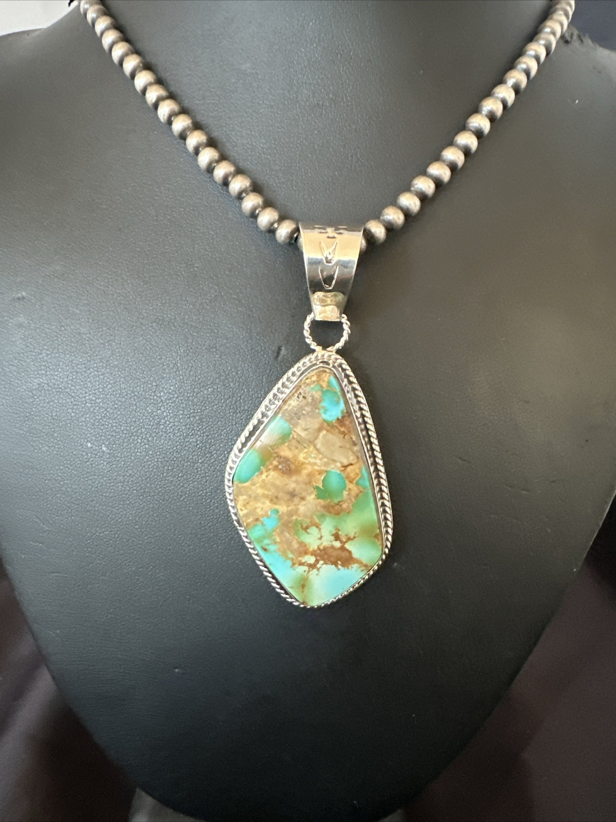 Mens Women Navajo Sterling Silver Green Royston Turquoise Necklace Pendant 18050